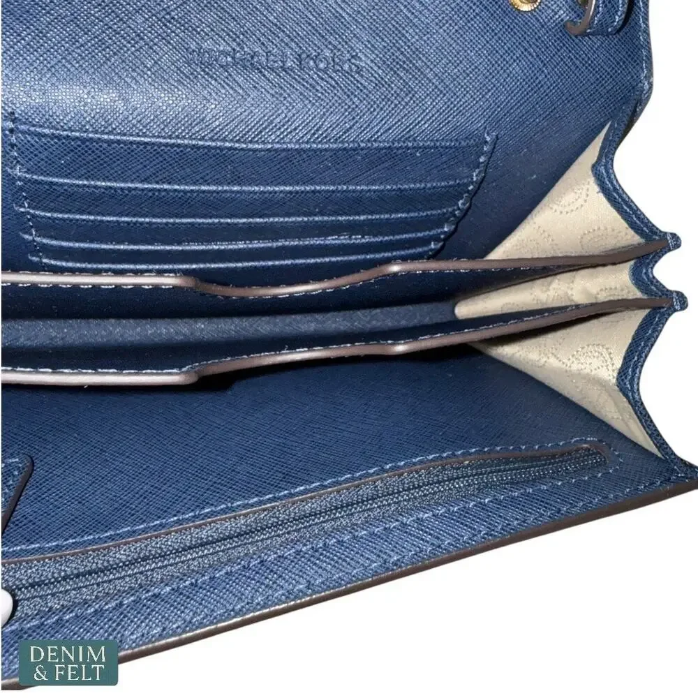 Michael Kors Navy Blue Saffiano Leather Wallet with Gold‎ Hardware Classic